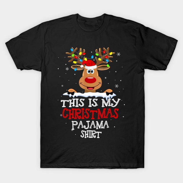 This Is My Christmas Pajama Funny Christmas Reindeer T-Shirt by nadenescarpellos